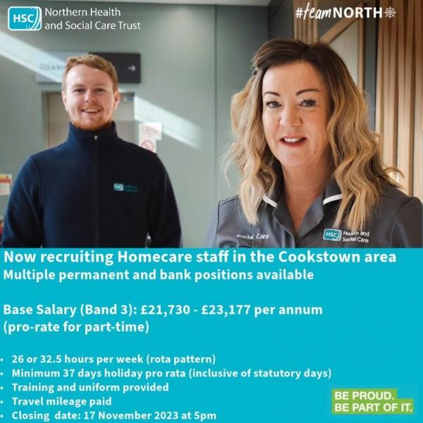 Homecare Workers in the Cookstown area.